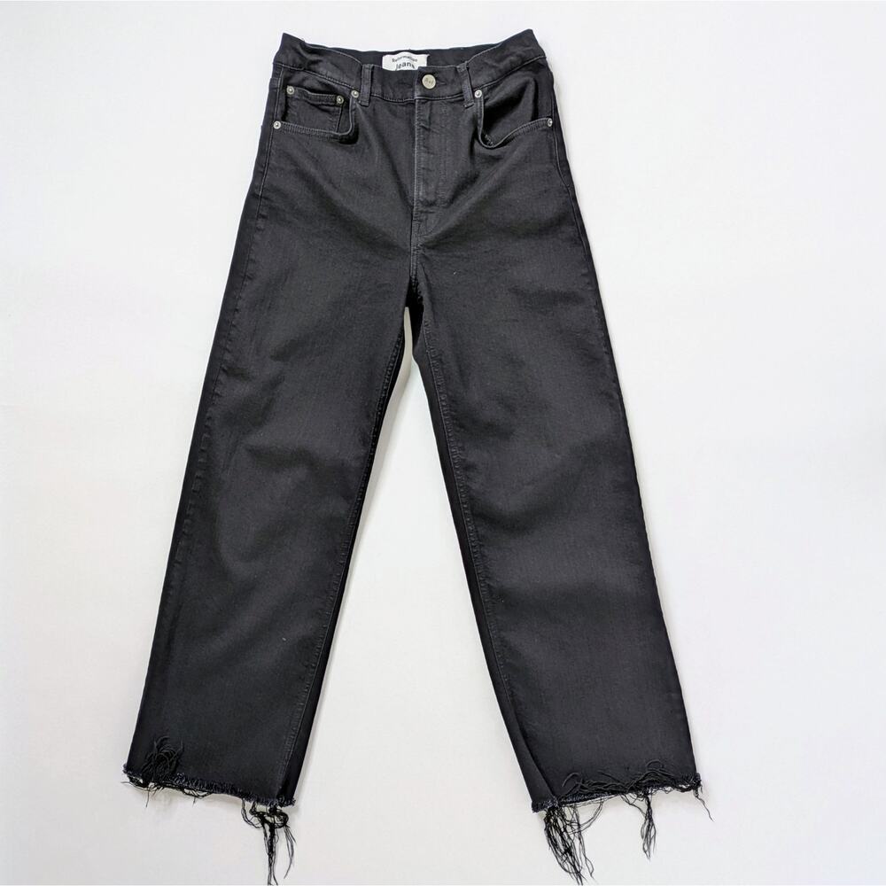Reformation Emma High Rise Straight Jeans 28 Black Raw Hem Organic Cotton Crop